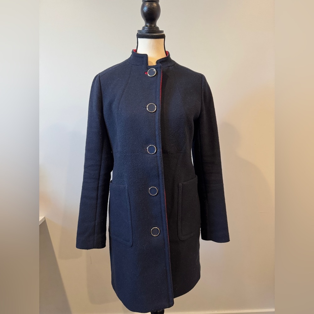 Navy Wool-blend Coat, XS